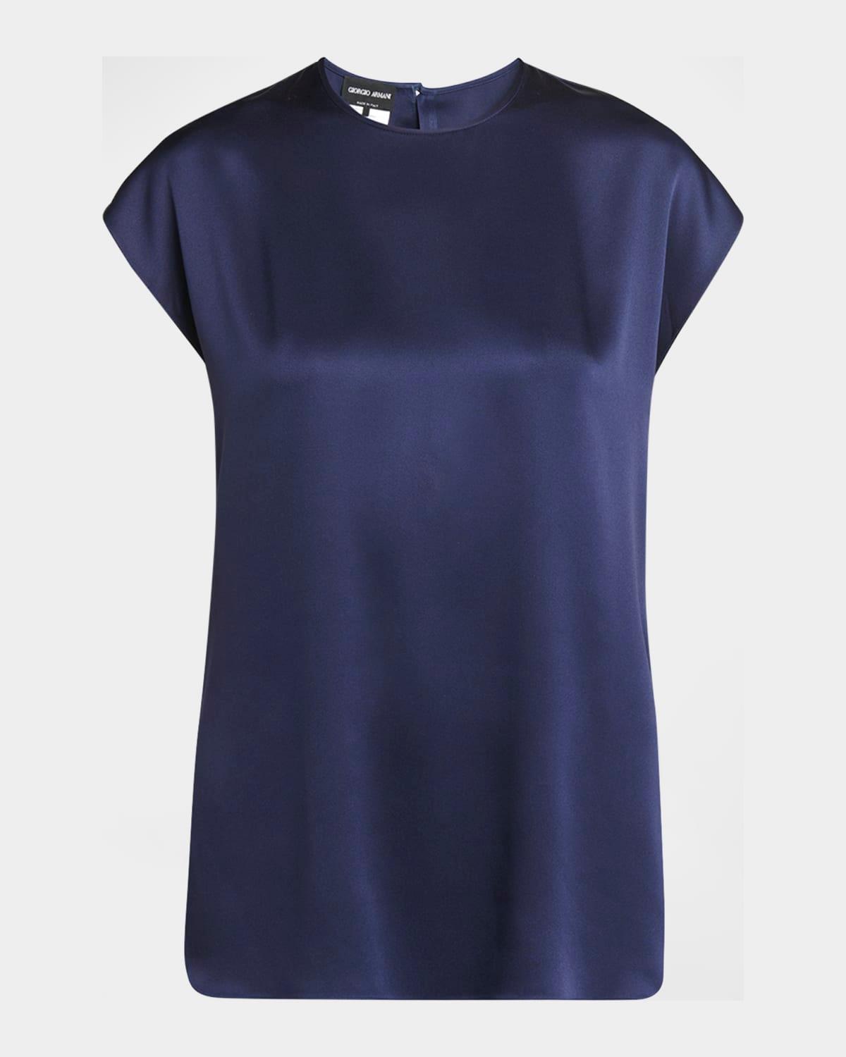 cap-sleeve silk blouse