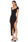 cap sleeve sweetheart side drape gown