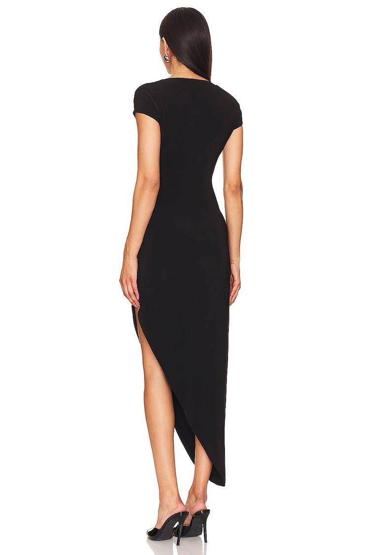 cap sleeve sweetheart side drape gown