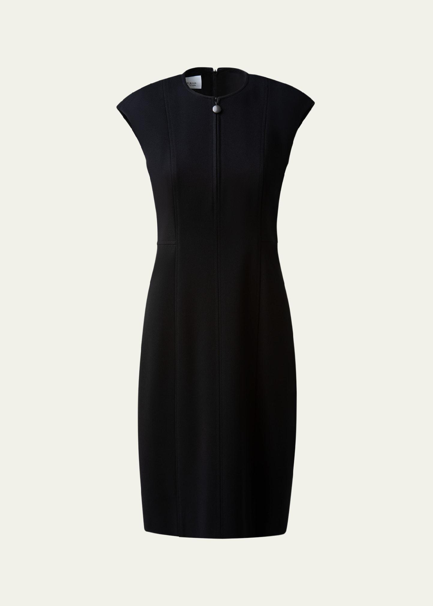 cap-sleeve zip-front seamed dress, black