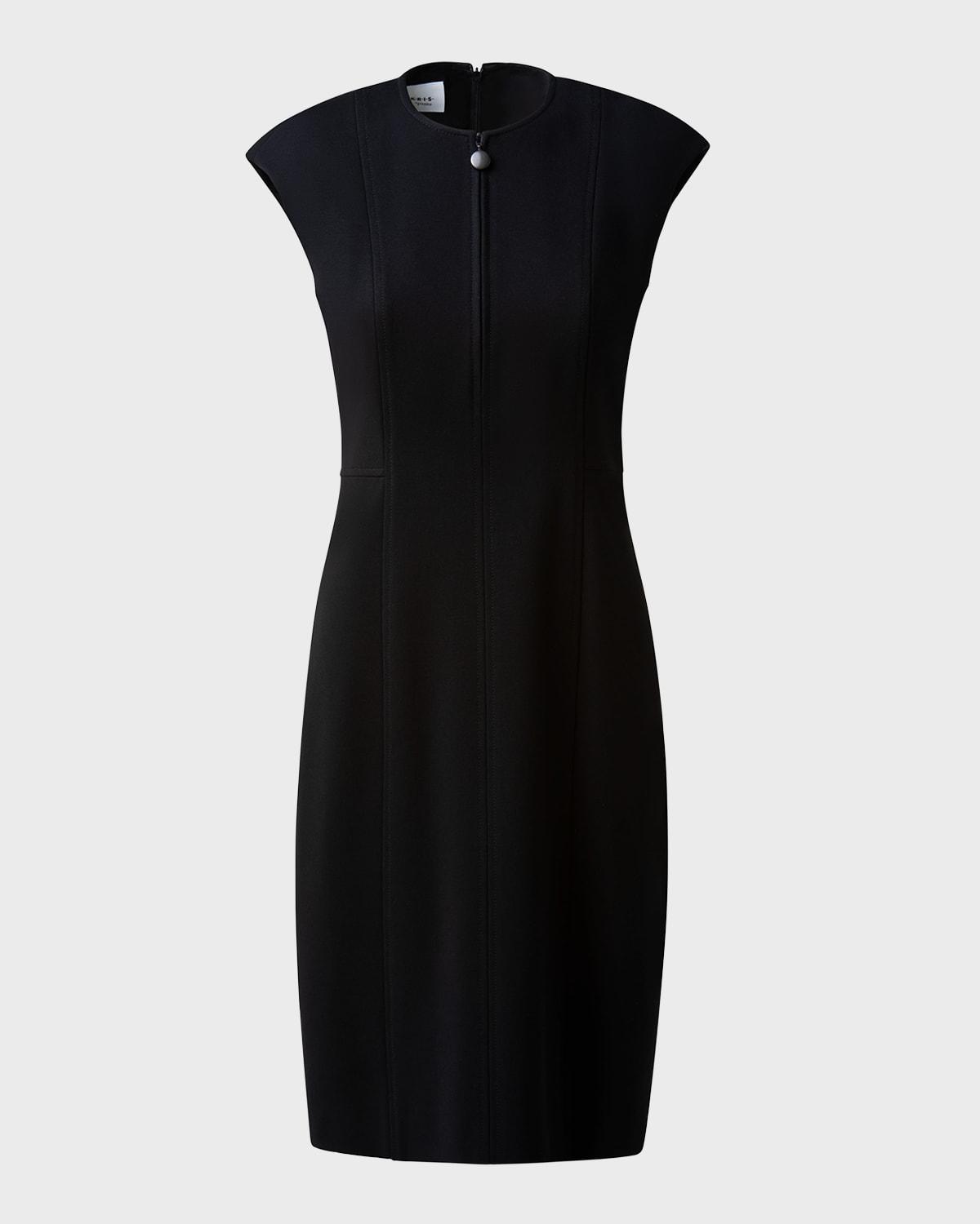cap-sleeve zip-front seamed dress, black