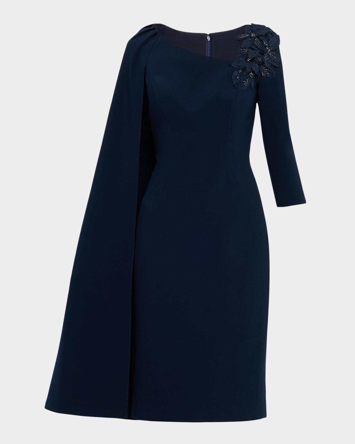 cape-sleeve crepe midi dress