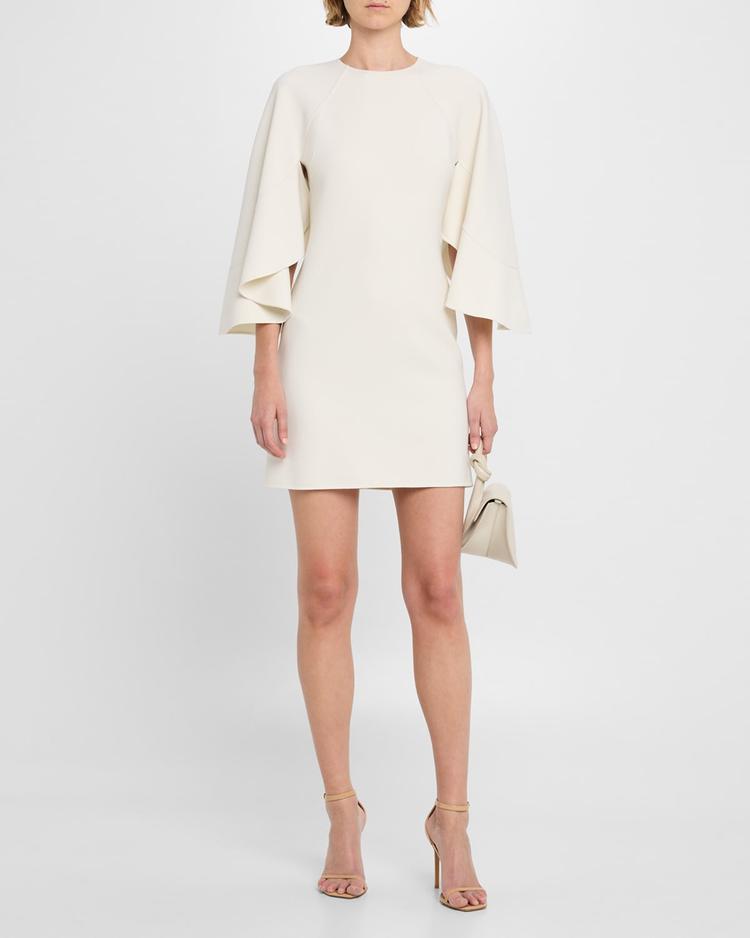 cape-sleeve stretch wool barathea mini dress