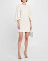 cape-sleeve stretch wool barathea mini dress