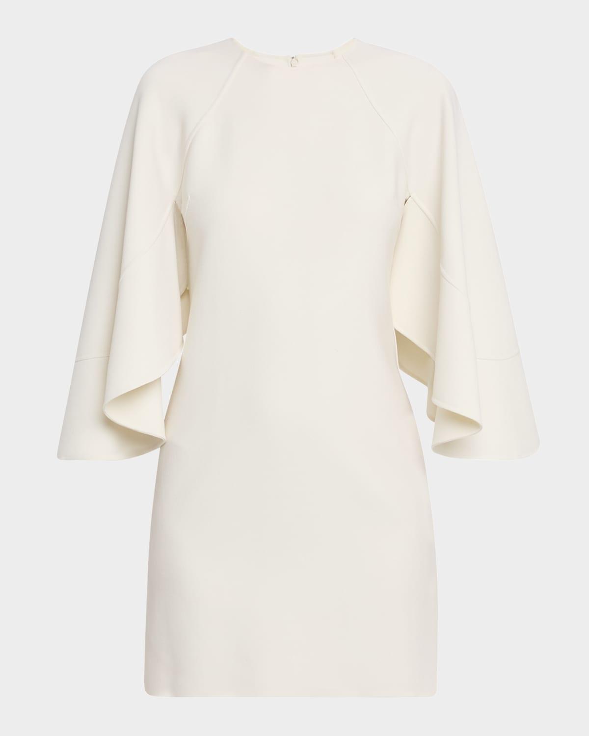 cape-sleeve stretch wool barathea mini dress