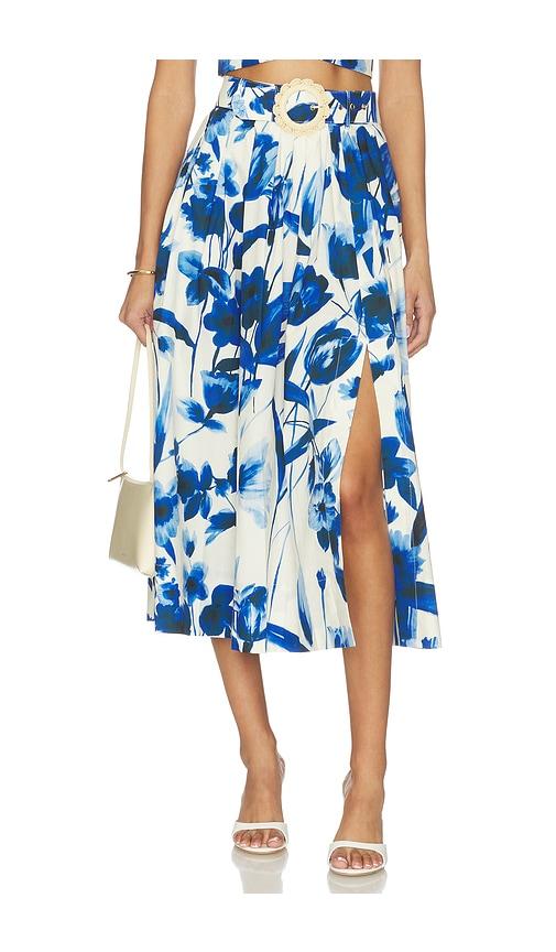 cara cara fielden midi skirt in royal,white.