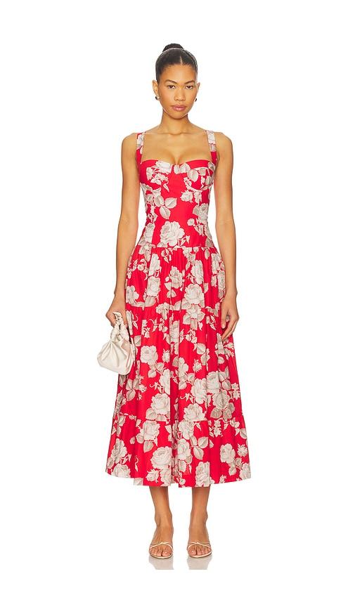 cara cara santiago midi dress in red.
