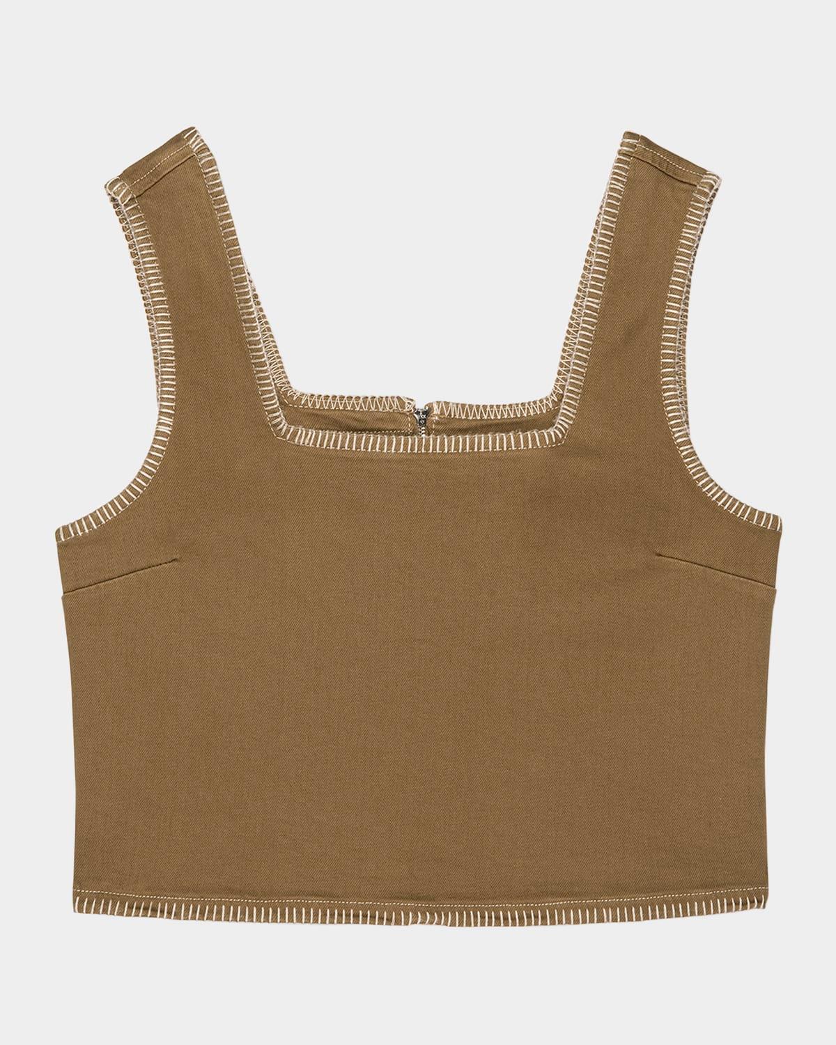 carbon sleeveless embroidered top