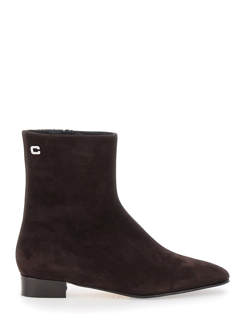 carel aiglon brown boots with logo embroidery on the side and zip closure on the side in suede woman