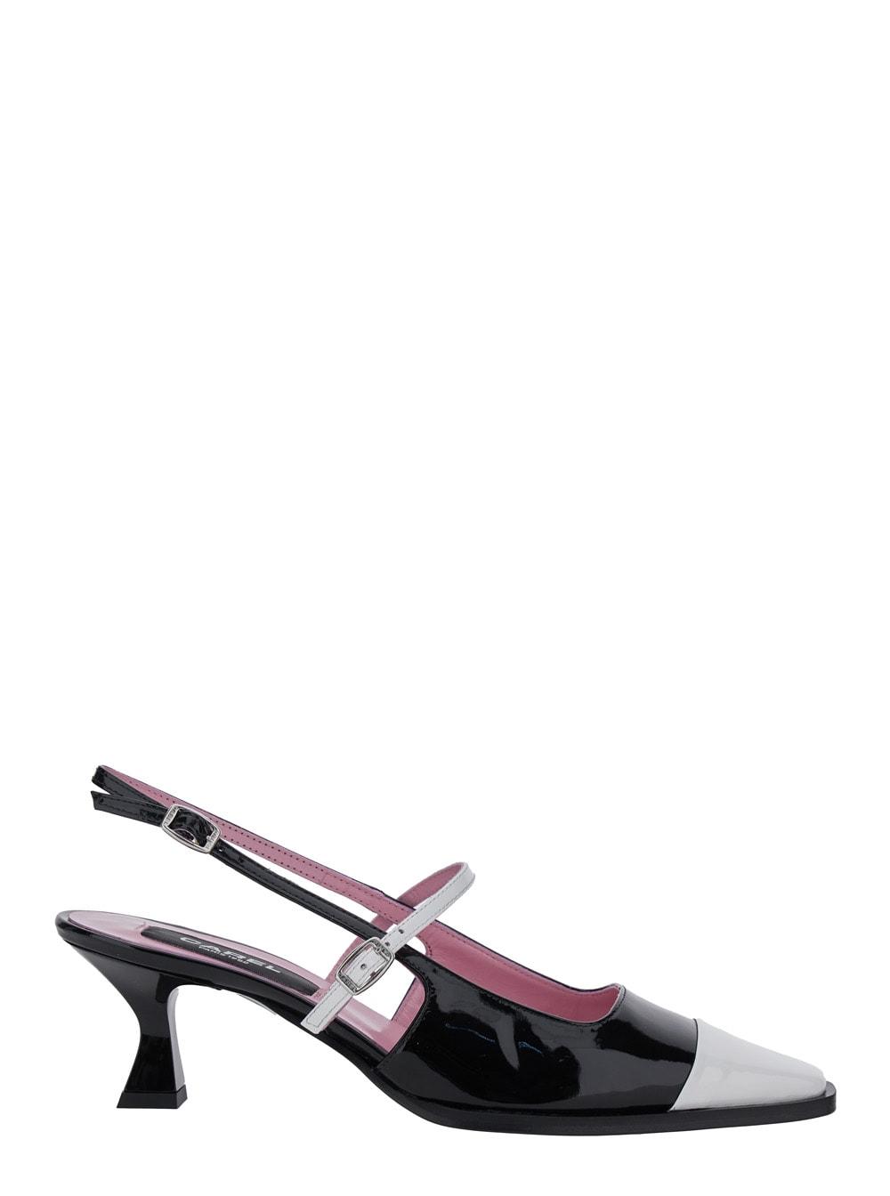 carel cecile black slingback pumps with contrasting toe and sculpted heel in leather woman