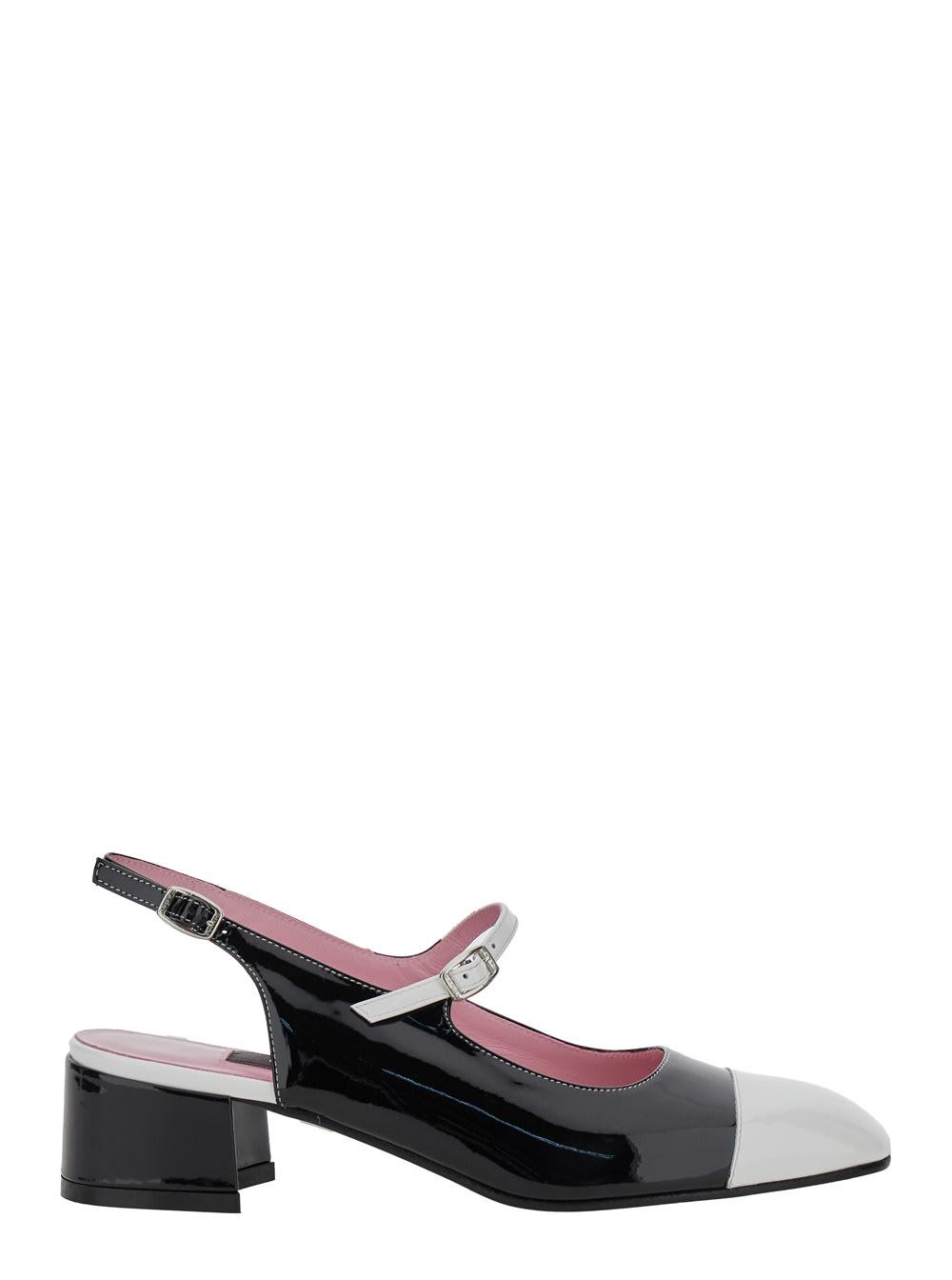 carel ischia black slingback pumps with adjustable strap in patent leather woman