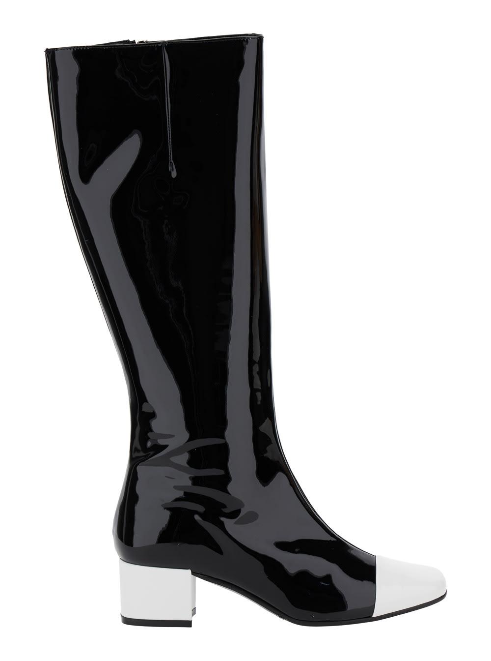 carel malaga black boots with contrasting toe in patent leather woman