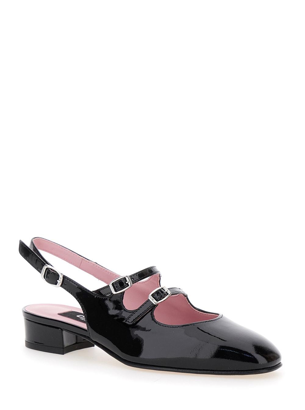 carel peche black slingback pumps with buckle strap closure in patent leather woman