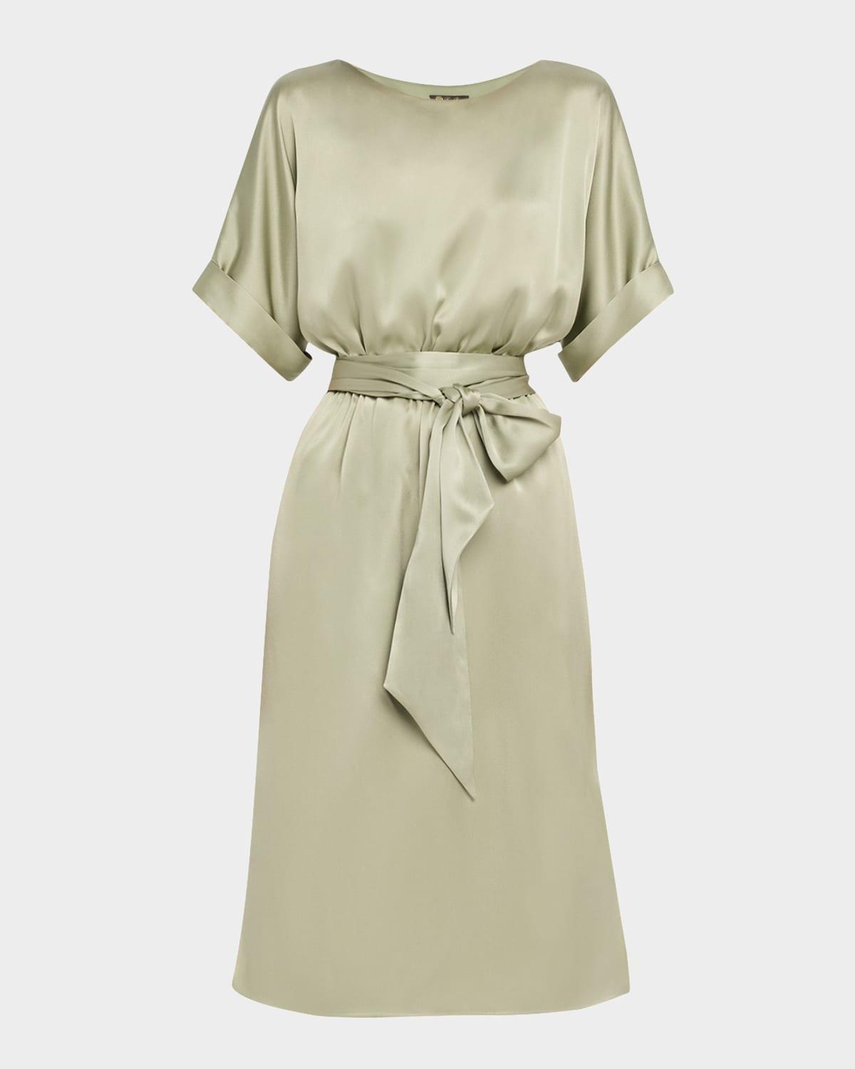 caren belted silk midi dress