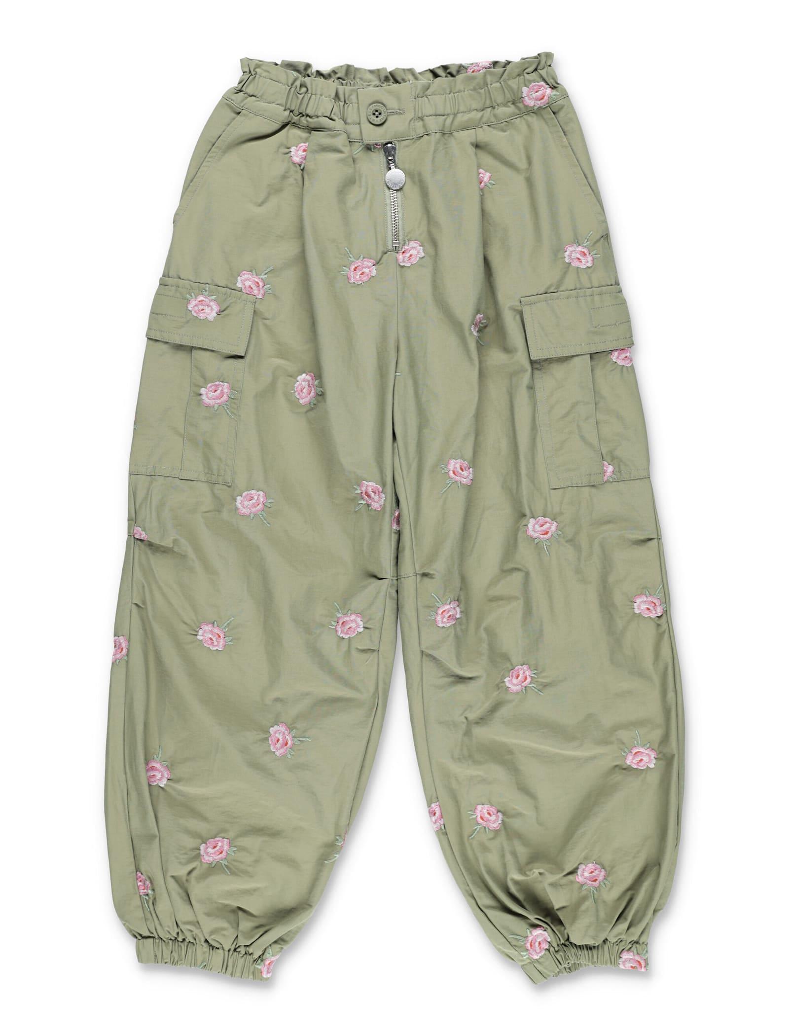 cargo trousers with floral embroidery stella mccartney kids
