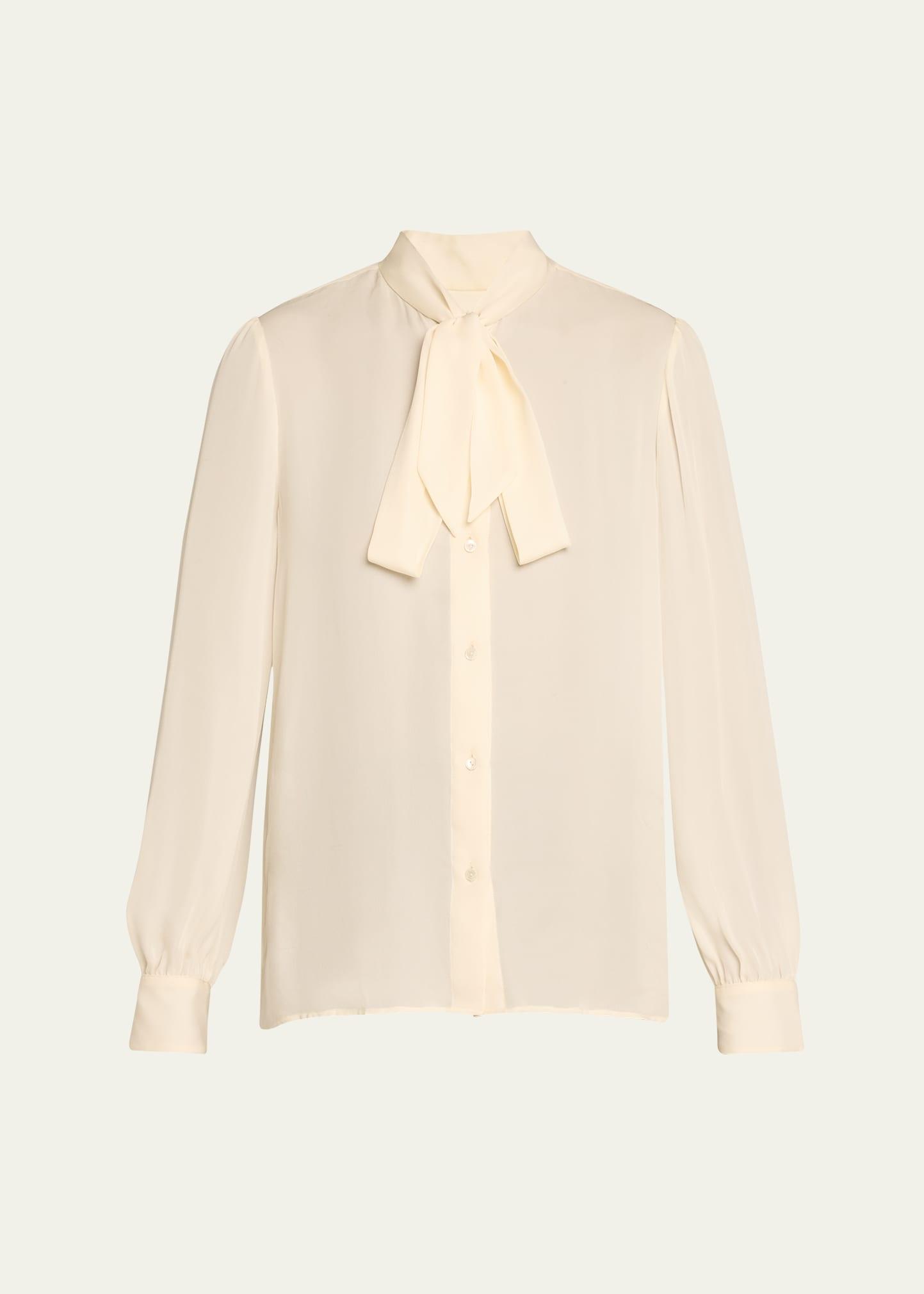 carina button-front tie-neck silk top