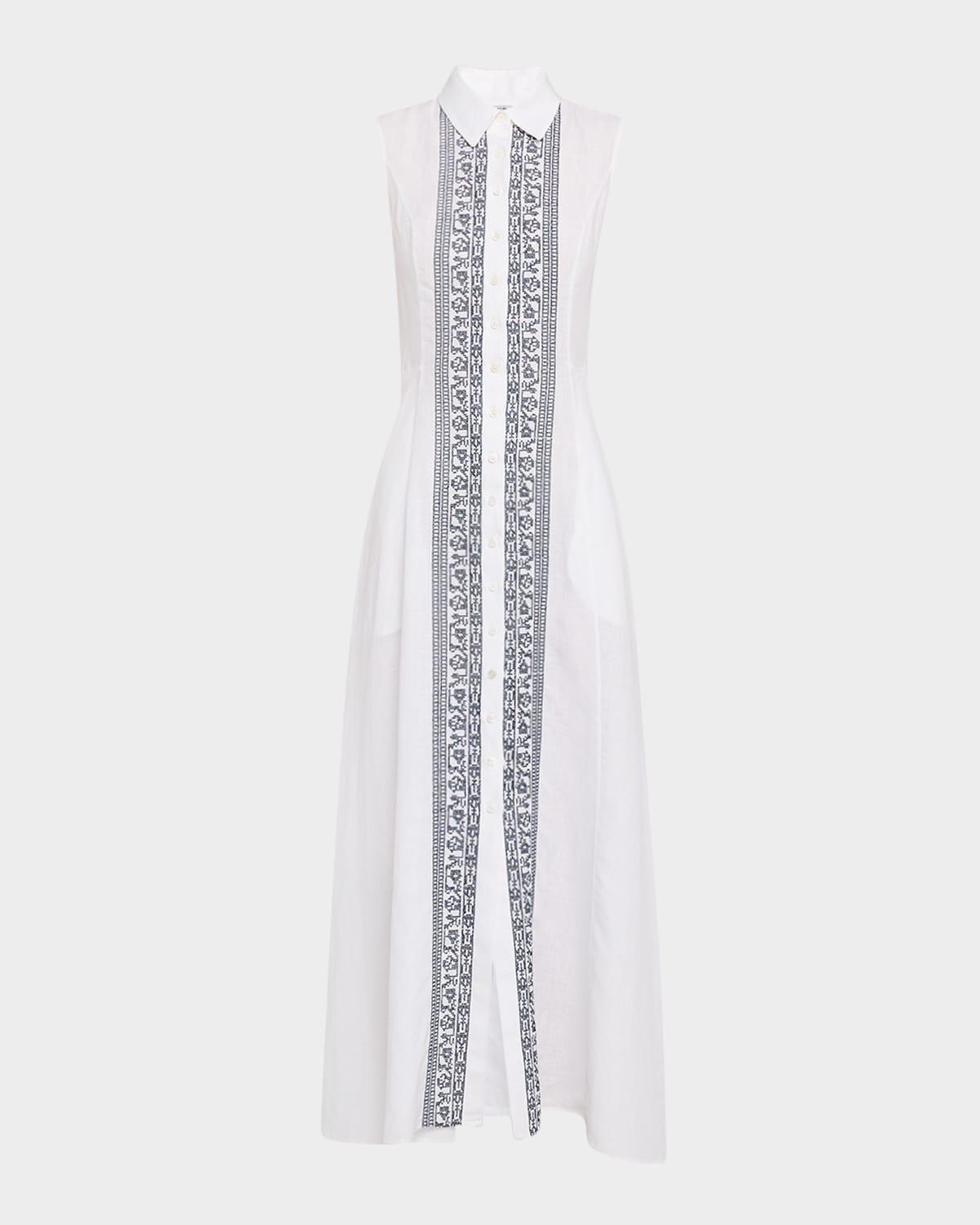 carine sleeveless embroidered maxi shirtdress
