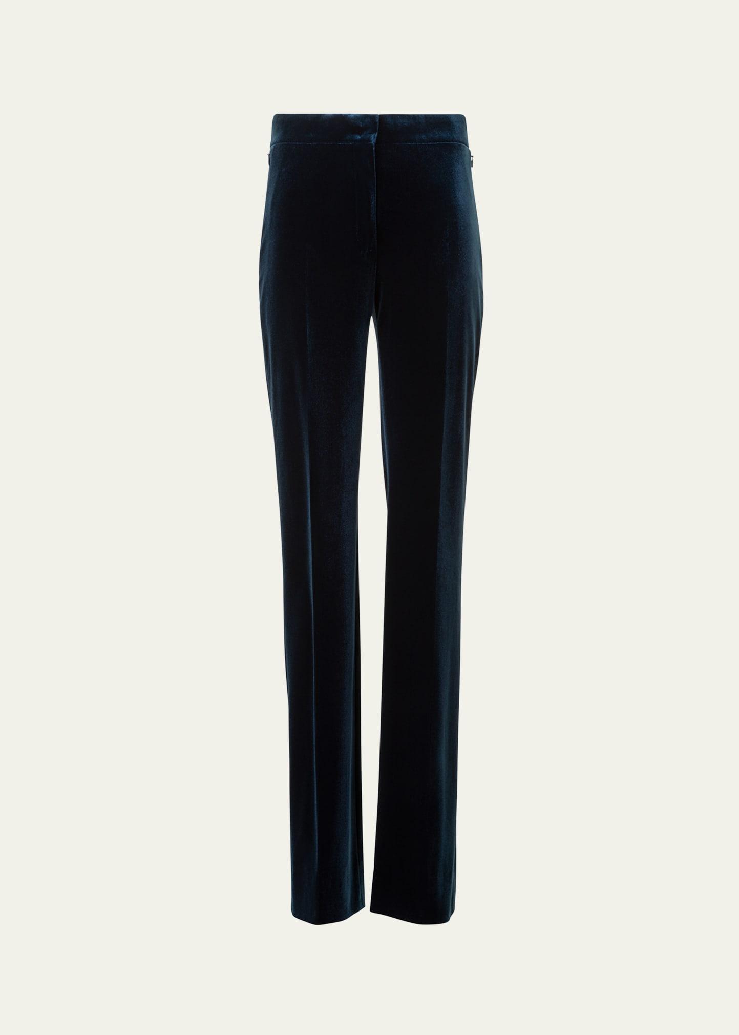 carl techno velvet stretch straight-leg pants