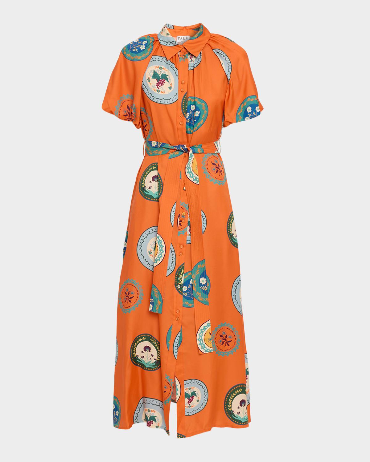 carla orange plates silk twill maxi dress