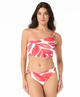 carmen marc valvo womens printed one shoulder top printed high cut bikini bottom