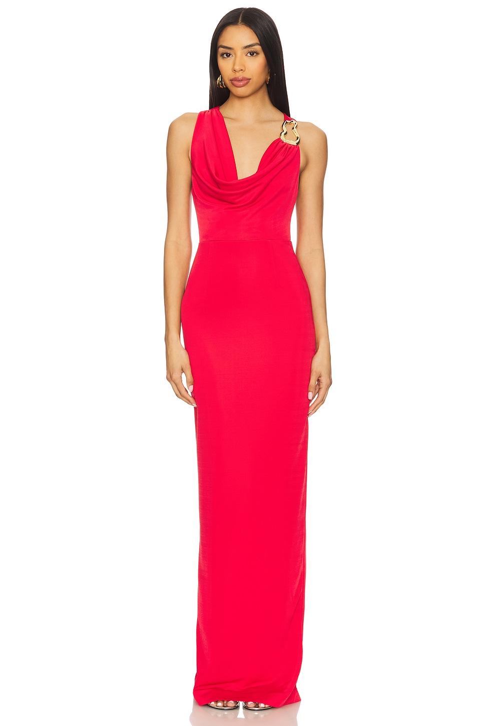 carmine halter maxi dress