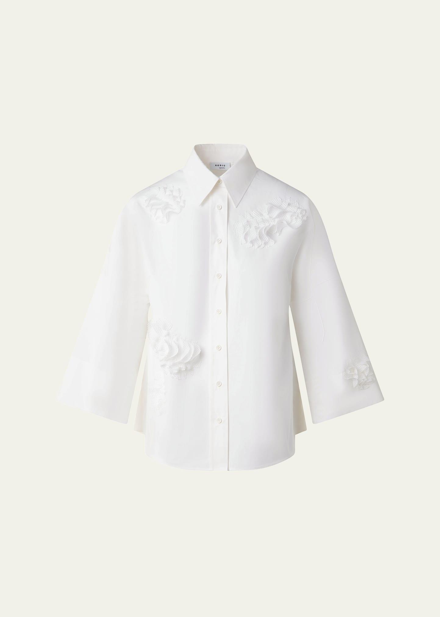 carnation applique button-down cotton shirt