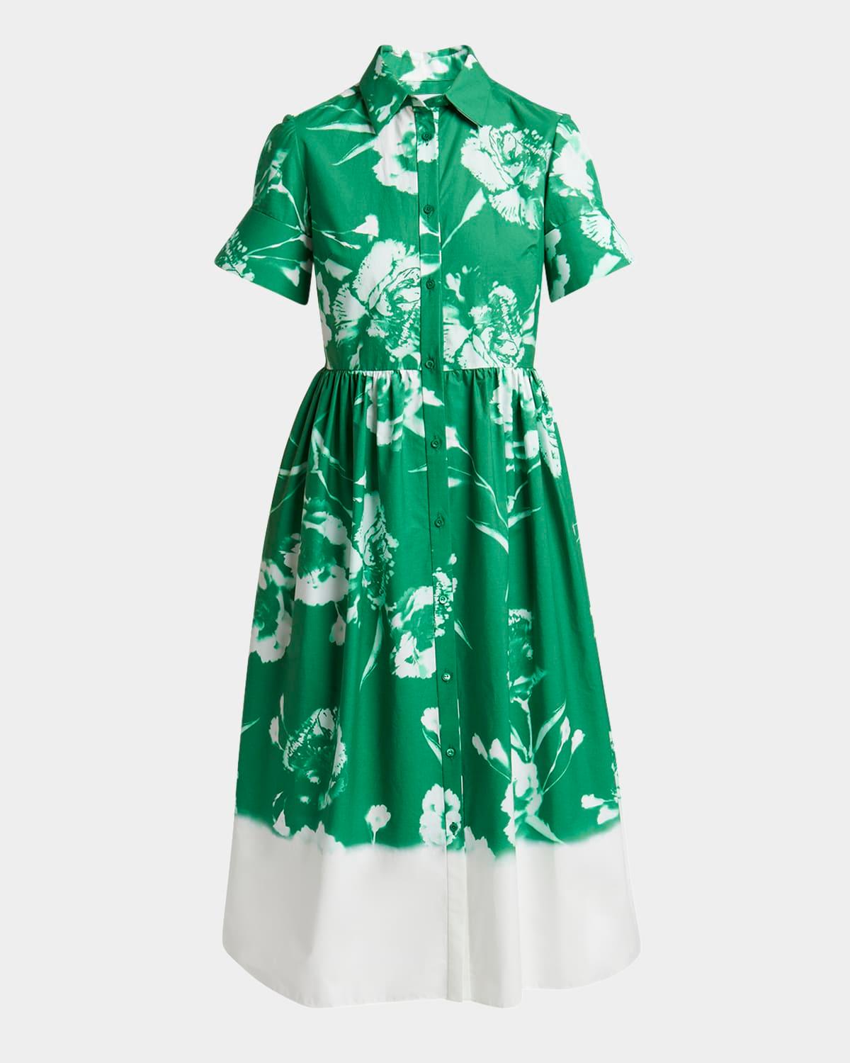 carnation-print cotton poplin short-sleeve midi shirtdress