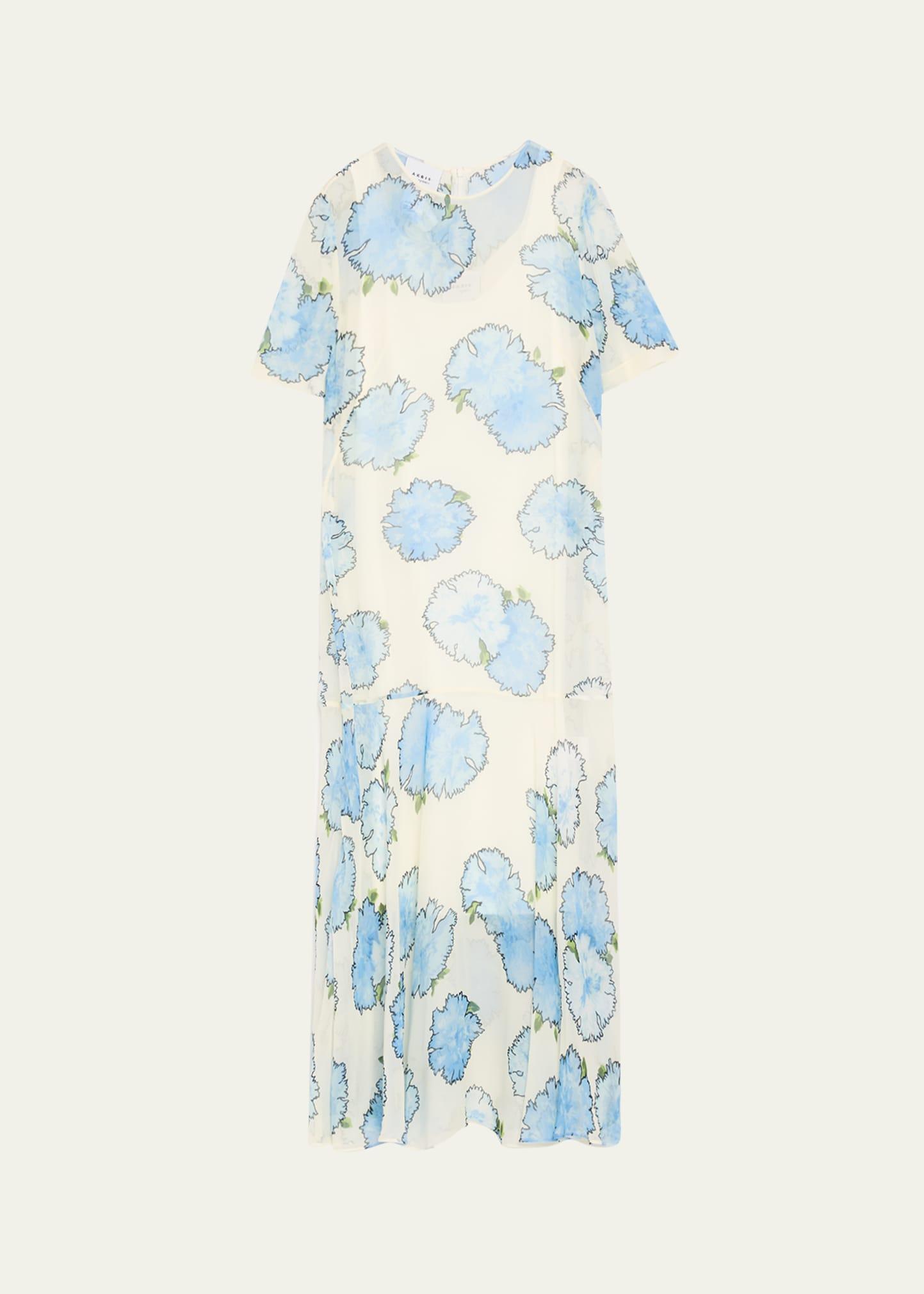 carnation-print viscose georgette short-sleeve midi dress
