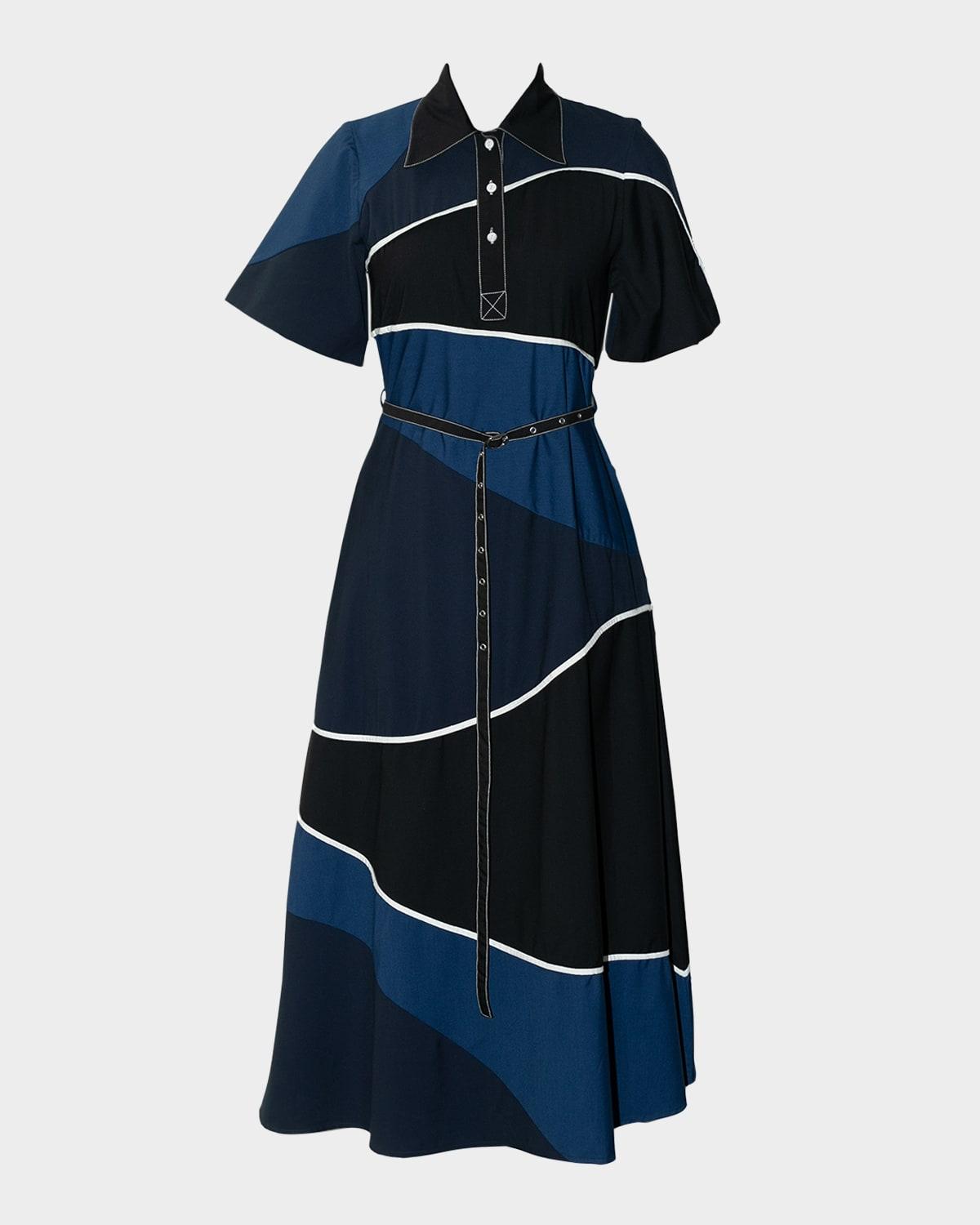 carol belted colorblock a-line maxi shirtdress
