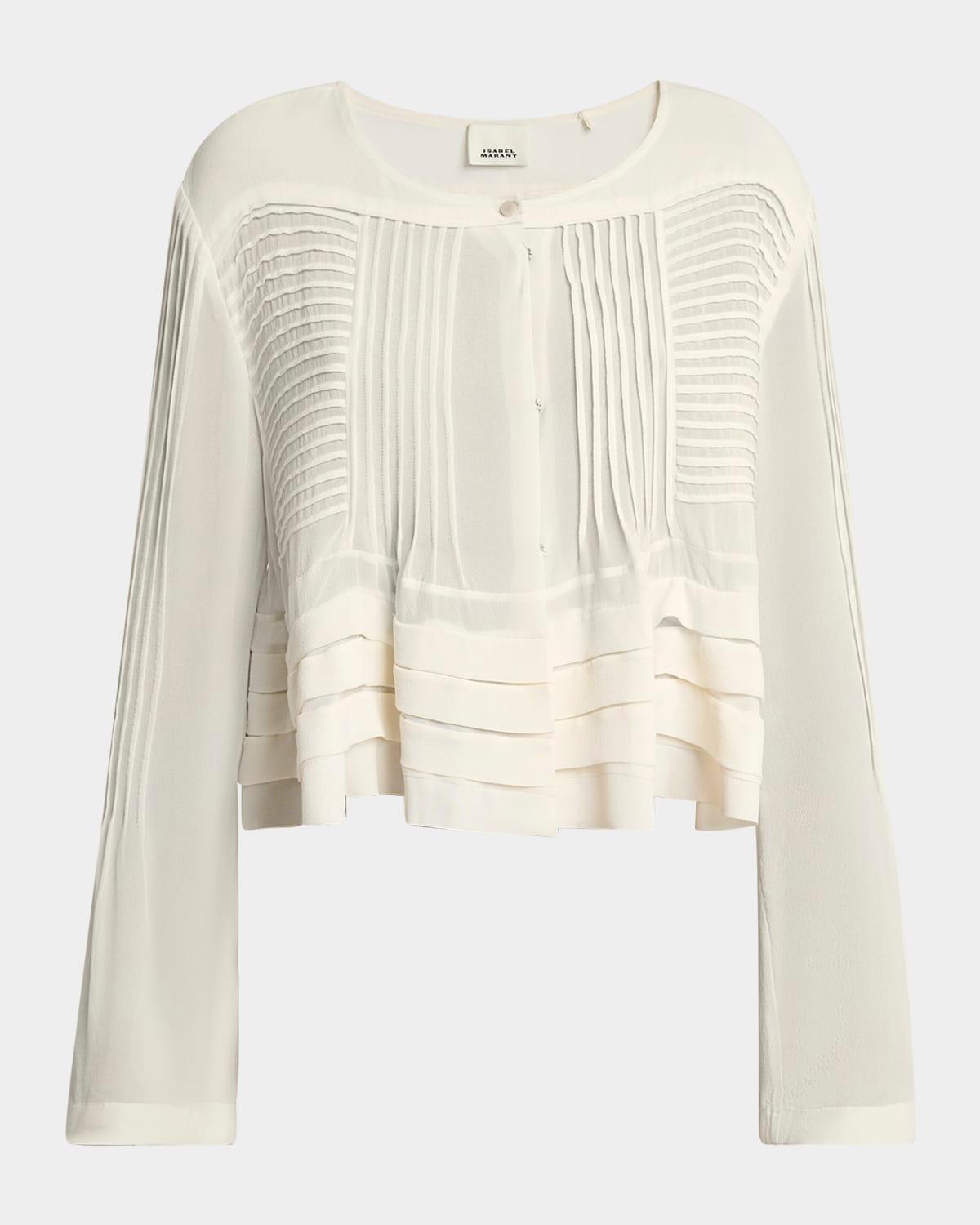 carolia pleated ruffle crop silk blouse