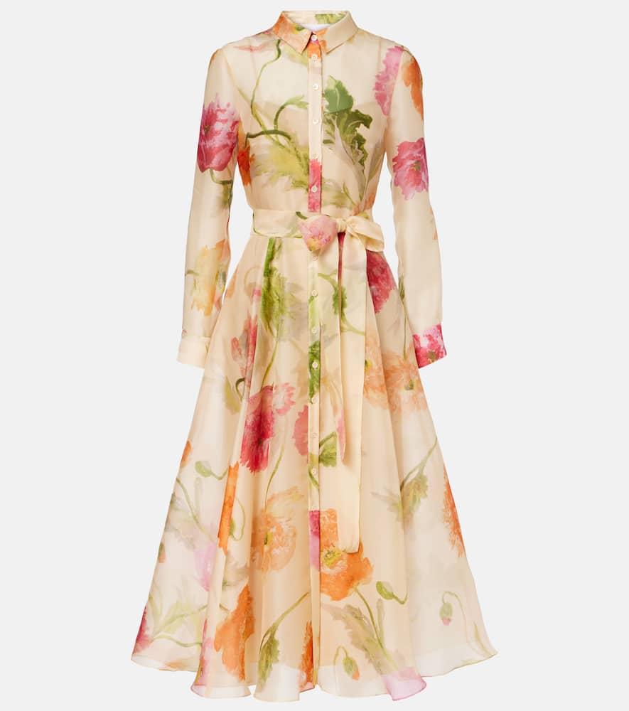 carolina herrera belted floral silk shirt dress