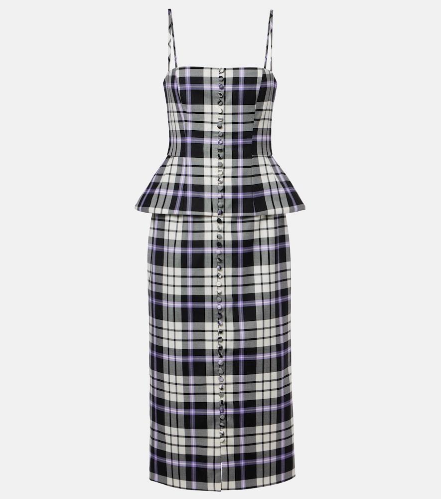 carolina herrera checked trompe l'ail wool midi dress