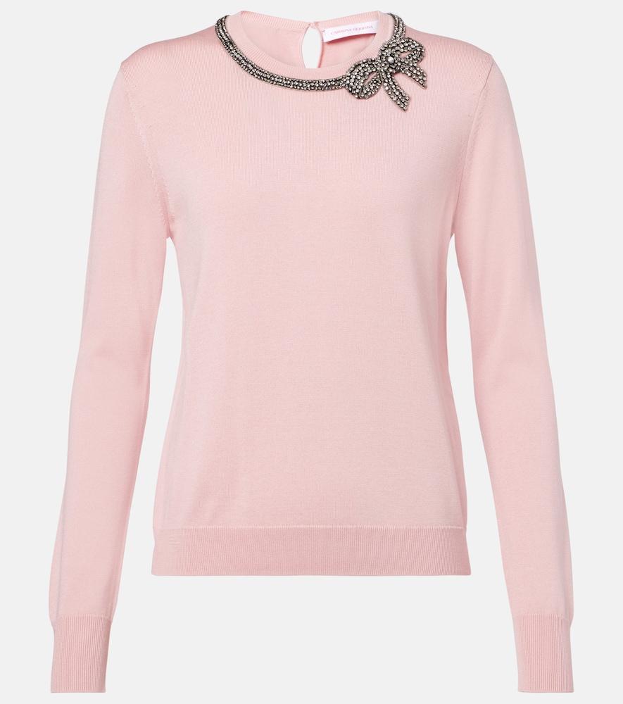 carolina herrera embellished silk and cotton sweater