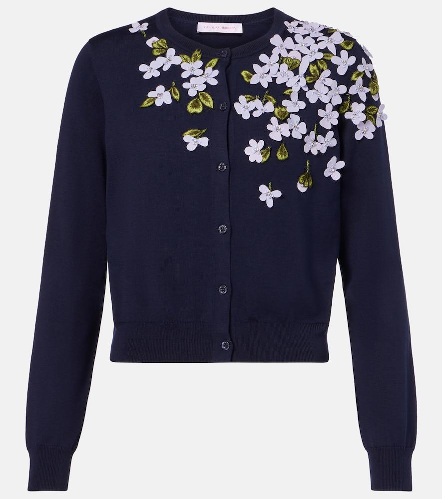 carolina herrera embroidered silk and cotton cardigan