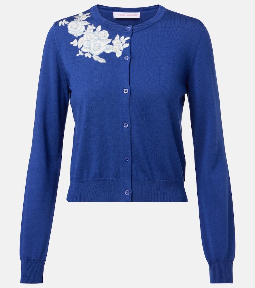 carolina herrera embroidered silk and cotton cardigan