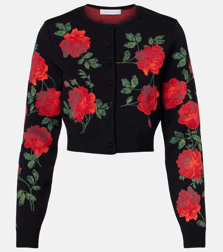 carolina herrera floral cropped jacquard cardigan