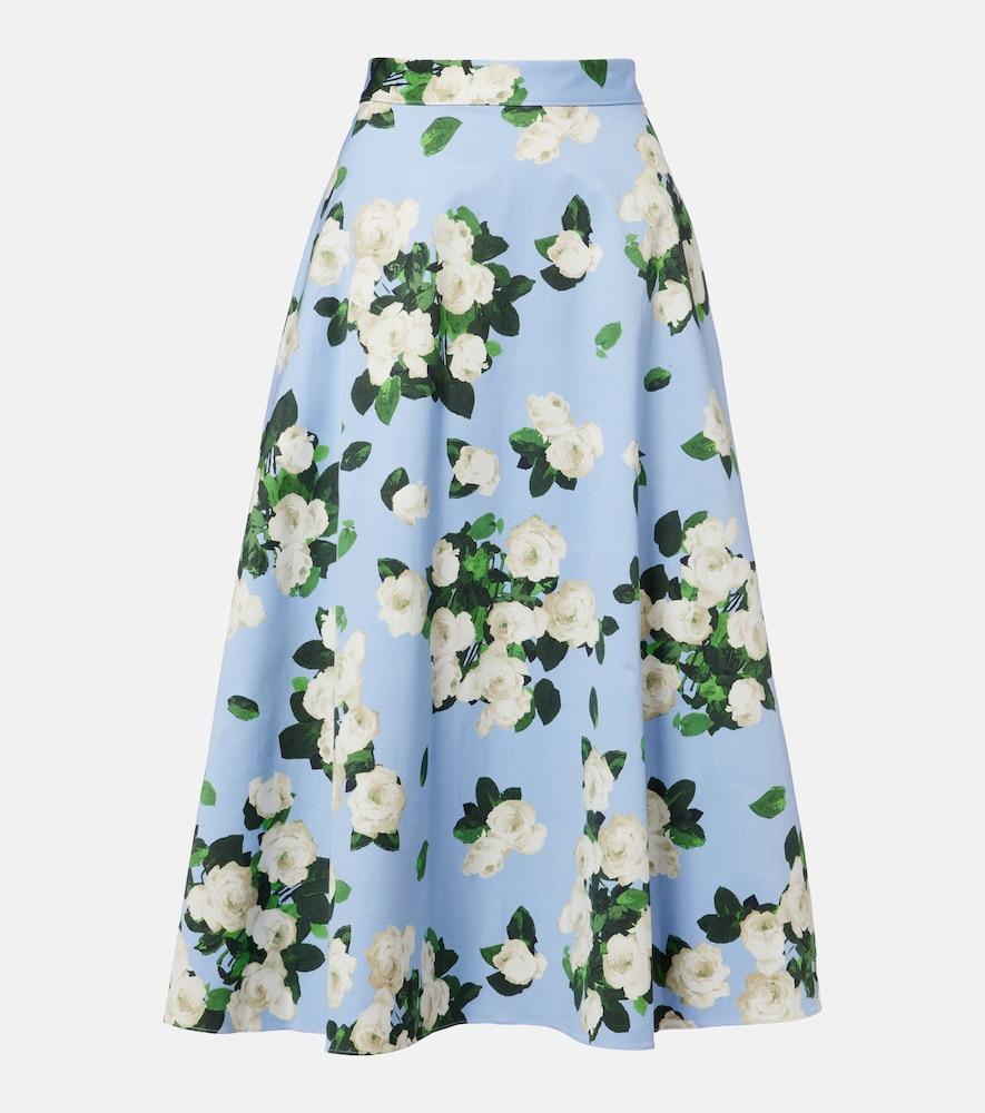 carolina herrera floral faille midi skirt