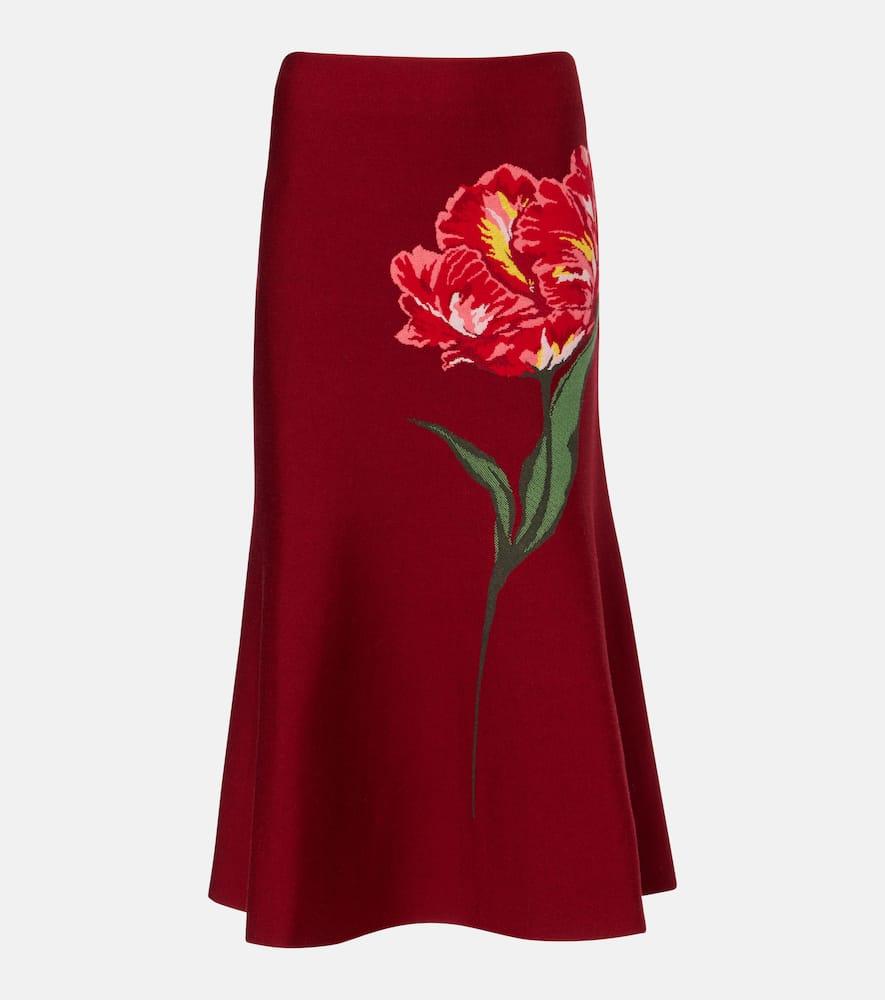 carolina herrera floral jacquard cotton and wool midi skirt