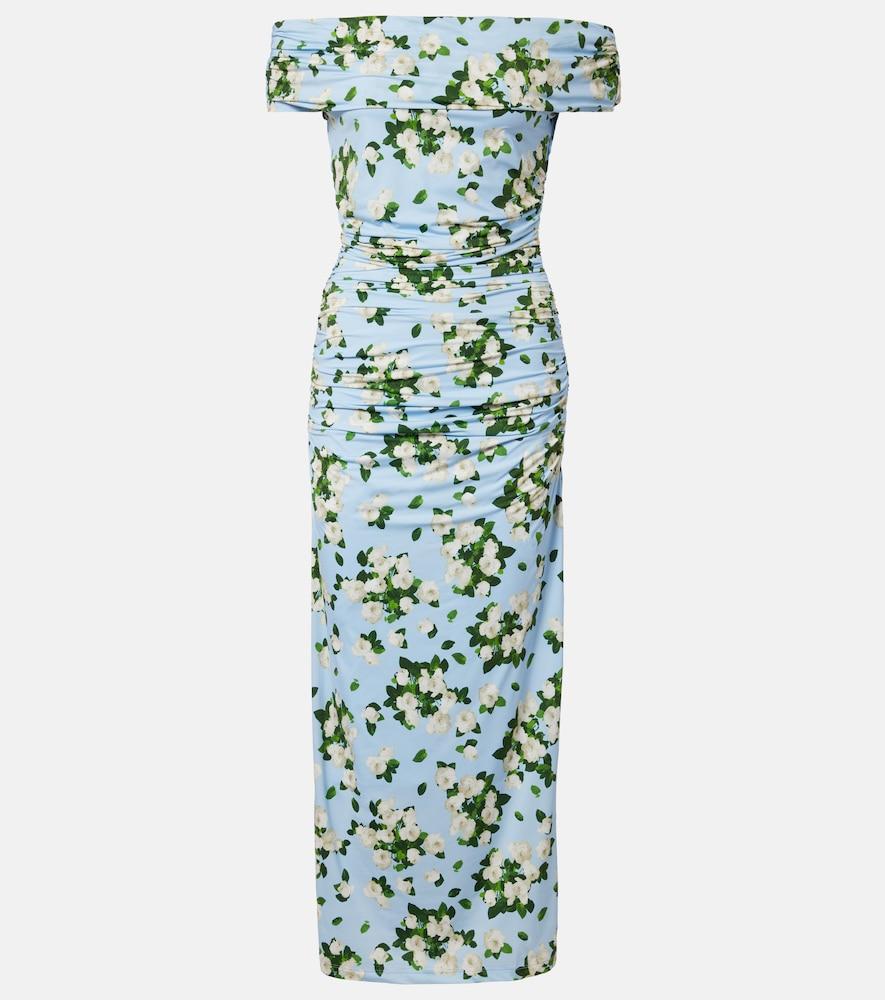 carolina herrera floral ruched jersey midi dress