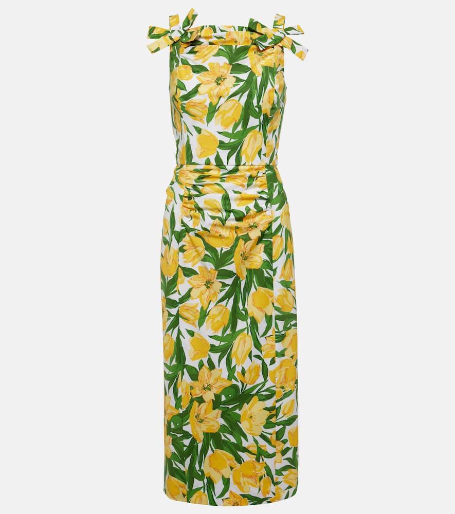 carolina herrera floral ruched poplin midi dress