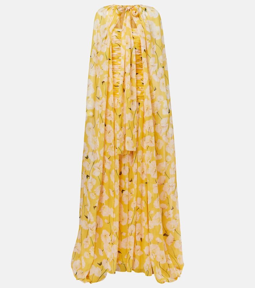 carolina herrera gathered caped silk gown