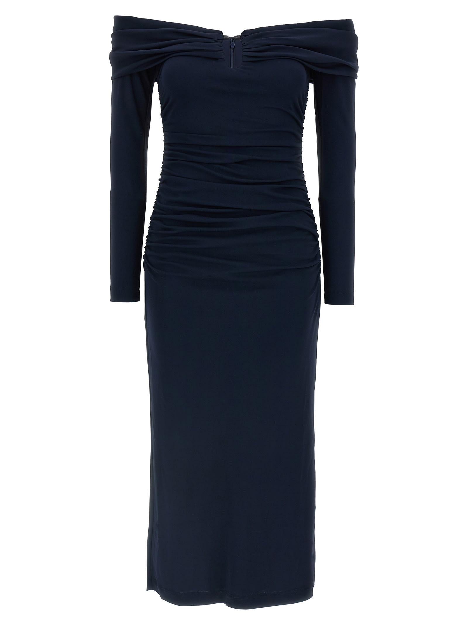 carolina herrera off-shoulder 3/4 slv ruched midi dress