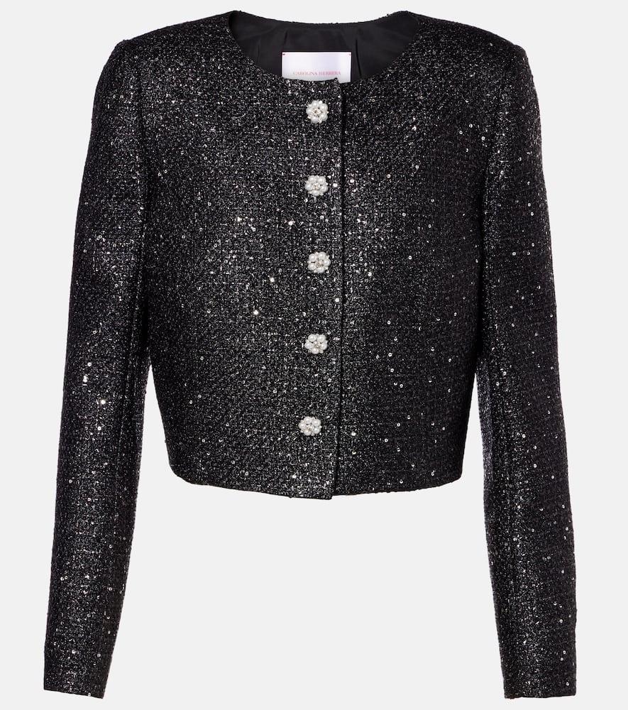 carolina herrera sequined cropped lamé tweed jacket