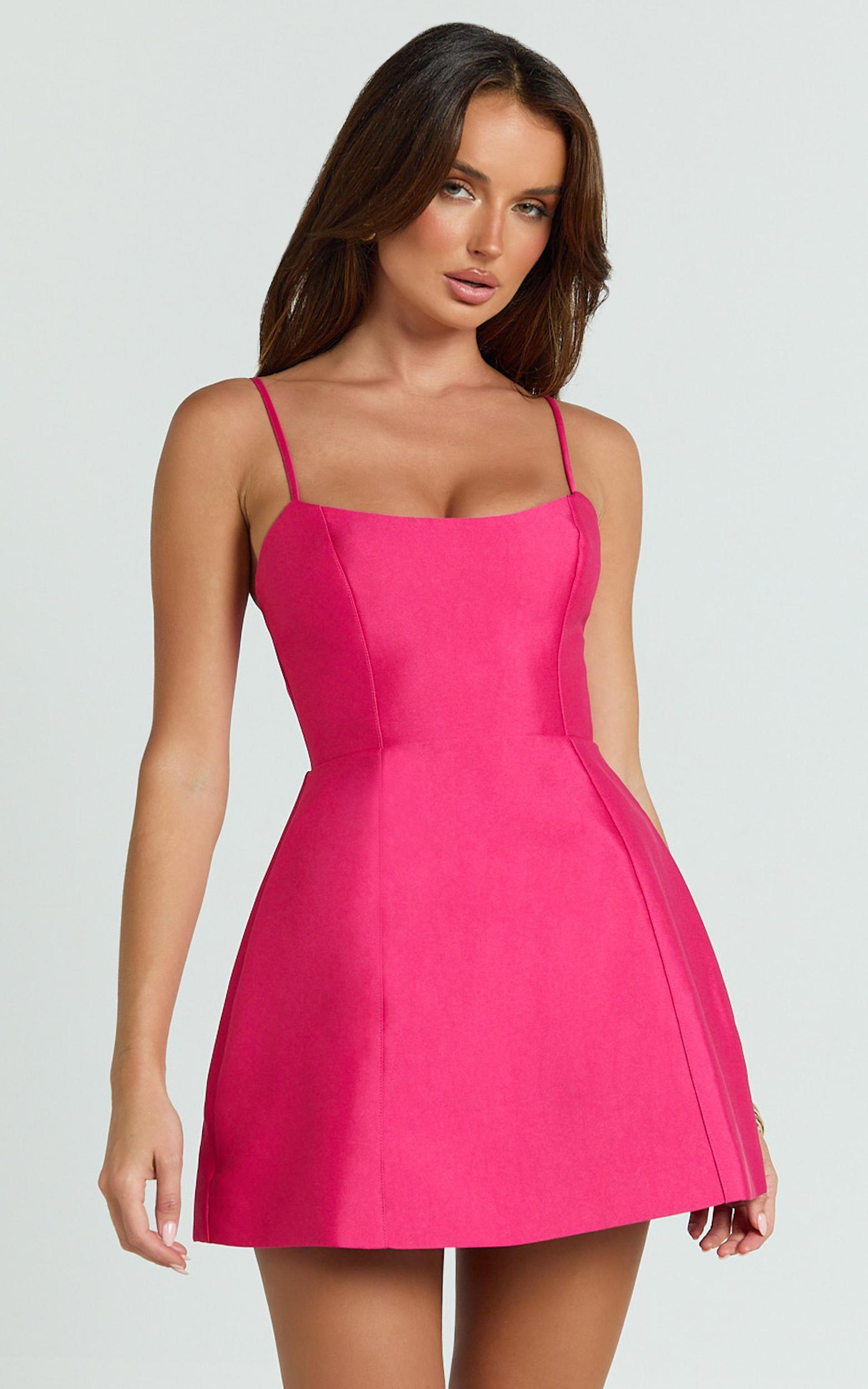 carolina mini dress - scoop neck panel bodice dress in fuchsia