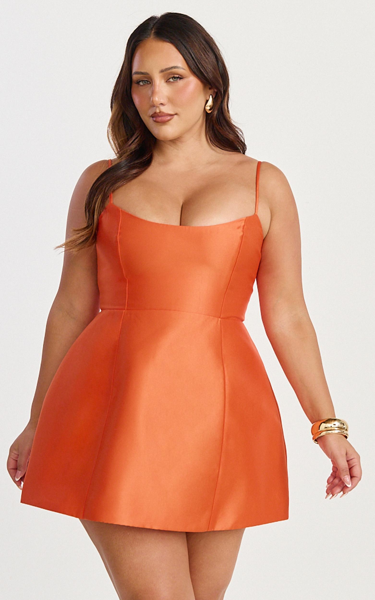 carolina mini dress - scoop neck panel bodice dress in orange