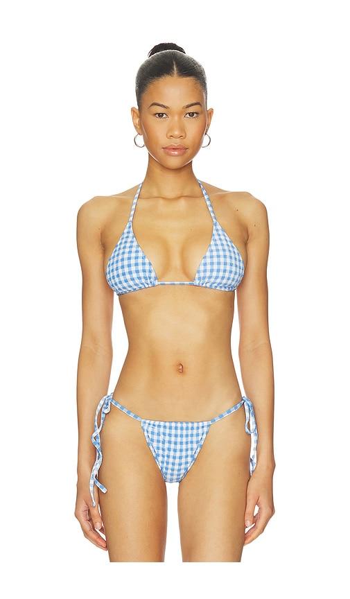 caroline constas bettina bikini top in blue.