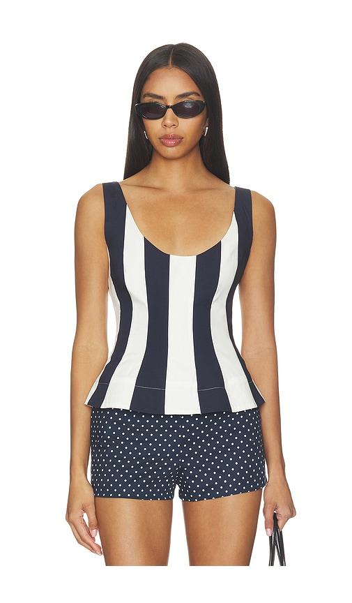 caroline constas brielle sleeveless top in navy,white.