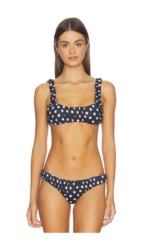 caroline constas dorit ruched bikini top in black,white.