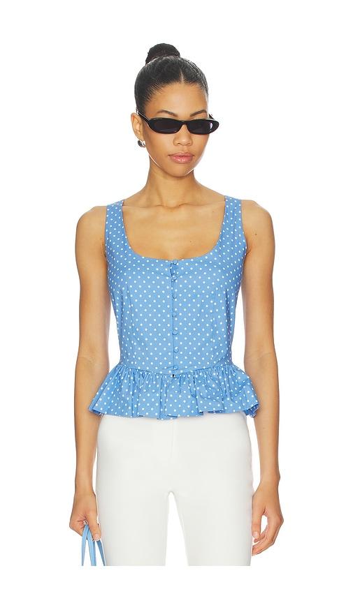 caroline constas haven sleeveless top in blue.