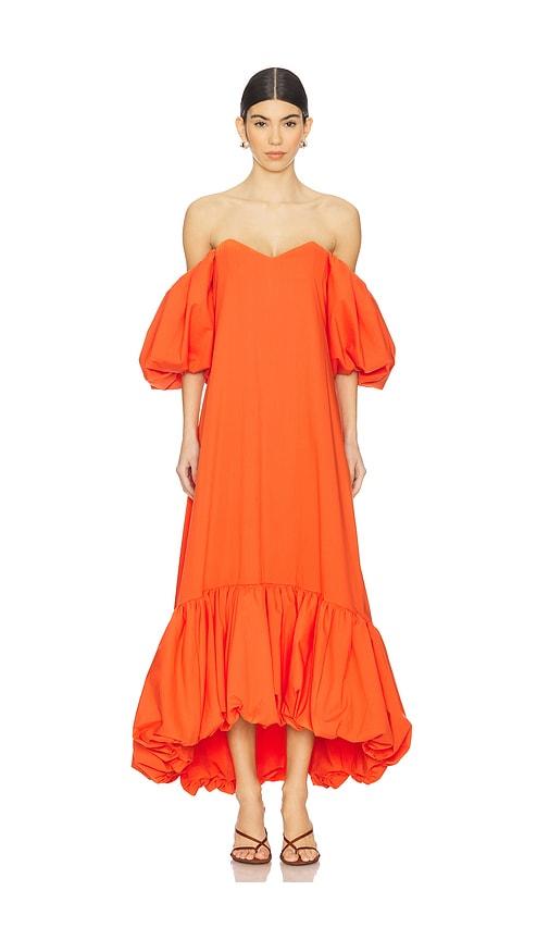 caroline constas lucia midi dress in orange.